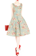 Victorian Vintage Flare Midi Dress in Duchess Teal Blue