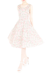 Vintage Dreamy Floral Flare Midi Dress - Light Pink