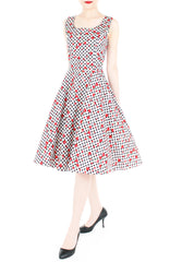 Vintage Strawberry Love Flare Midi Dress