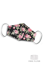 Vintage Flowering Roses Pure Cotton Face Mask - Black