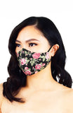 Vintage Flowering Roses Pure Cotton Face Mask - Black