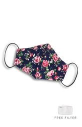 Vintage Flowering Roses Pure Cotton Face Mask - Night Blue
