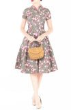 Vintage Olive Peonies Cheongsam with Pearl Buttons