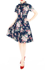 Vintage Rose Garden Emma Two-way Shirtdress – Midnight Blue