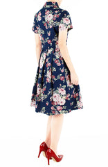 Vintage Rose Garden Emma Two-way Shirtdress – Midnight Blue