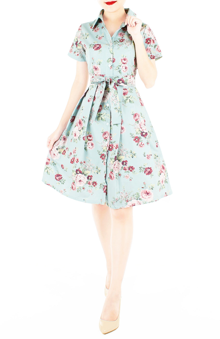 Vintage Rose Garden Emma Two-way Shirtdress - Powder Blue