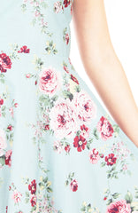 Vintage Rose Garden Flare Tea Dress - Powder Blue