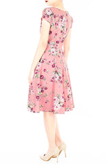 Vintage Rose Garden Flare Tea Dress - Rose Pink