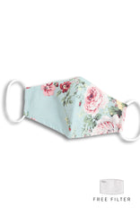 Vintage Rose Garden Pure Cotton Face Mask - Powder Blue