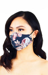 Vintage Tea Rose Pure Cotton Face Mask - Midnight Blue
