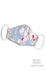 Vintage Tea Rose Pure Cotton Face Mask - Pink Dove Grey