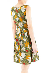 Vintage Christmas Poinsettia Blooms Flare Dress