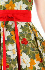 Vintage Christmas Poinsettia Blooms Flare Dress