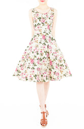 Vintage Dusty Rose Pink Flare Midi Dress