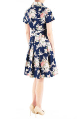 Vintage Heirloom Roses Anna Shirtdress - Dark Blue