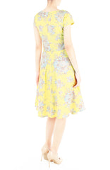 Vintage Heirloom Roses Flare Tea Dress - Yellow