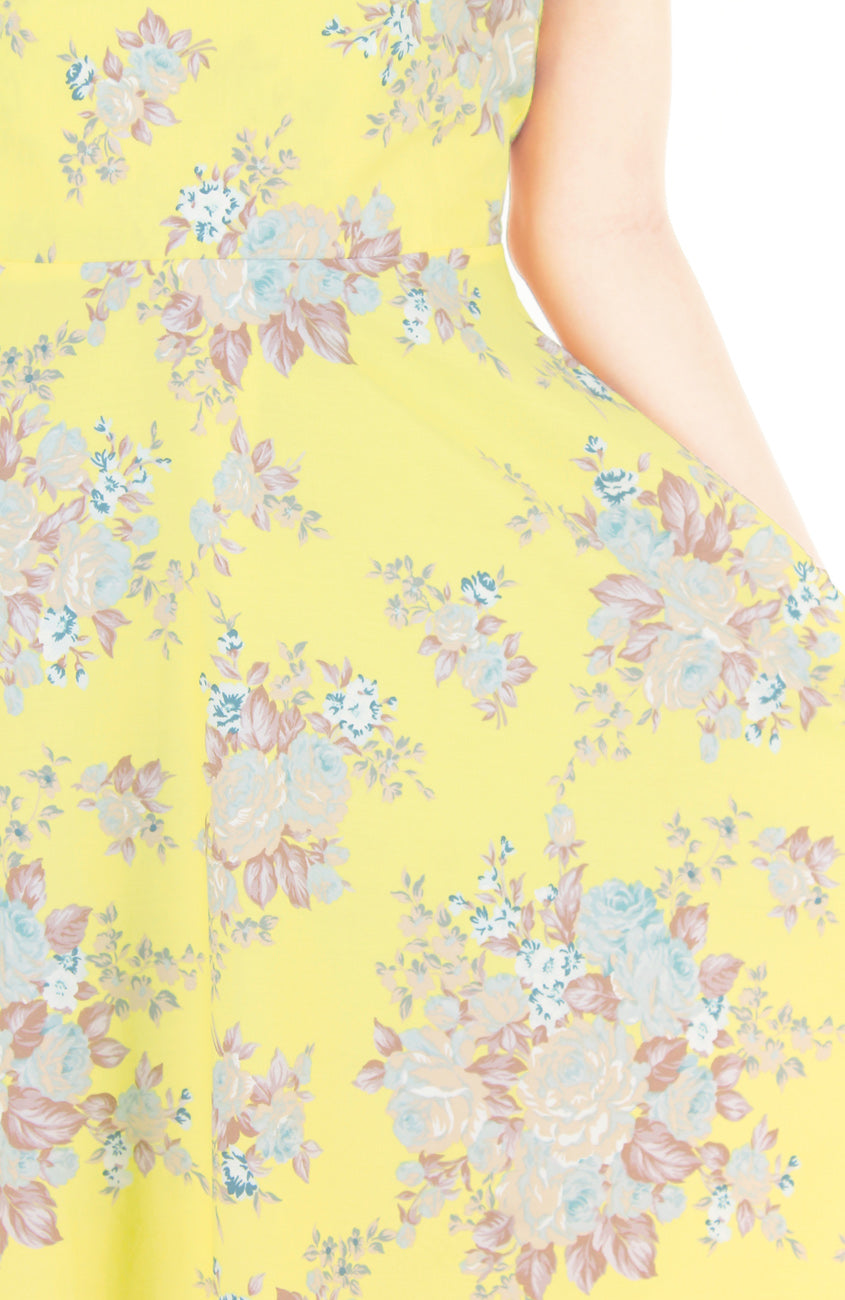 Vintage Heirloom Roses Flare Tea Dress - Yellow