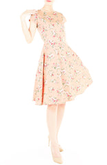 Vintage Peach Blooms Flare Tea Dress