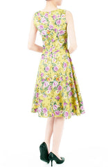 Viva Violet Floral Midi Flare Dress - Olive Green