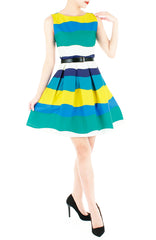 Wandering Wavelet Flare Dress - Ocean Blue