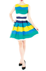 Wandering Wavelet Flare Dress - Ocean Blue
