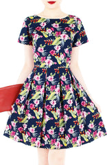 Waterfront Tropical Flare Dress with Short Sleeves