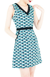 Waves of Fun 60s Mod A-Line Dress - Aqua