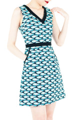 Waves of Fun 60s Mod A-Line Dress - Aqua