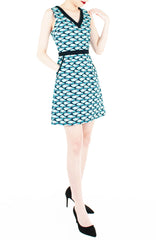Waves of Fun 60s Mod A-Line Dress - Aqua