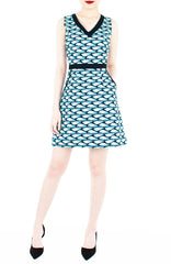 Waves of Fun 60s Mod A-Line Dress - Aqua