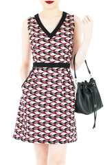 Waves of Fun 60s Mod A-Line Dress - Auburn Red