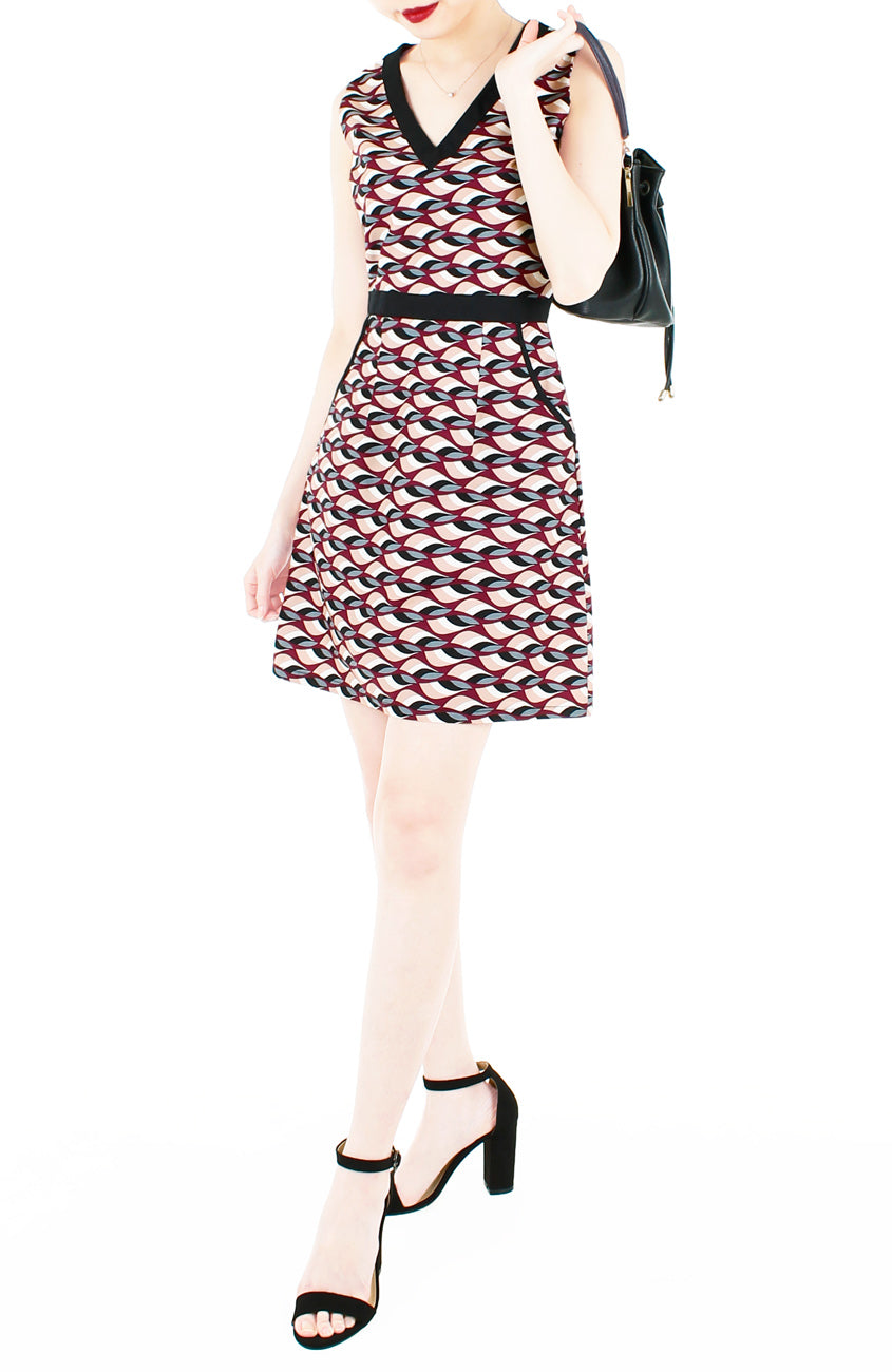 Waves of Fun 60s Mod A-Line Dress - Auburn Red