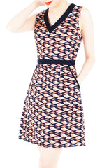 Waves of Fun 60s Mod A-Line Dress - Peach