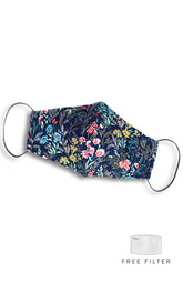 Wildflower Fields Pure Cotton Face Mask - Midnight Blue