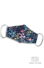 Wildflower Fields Pure Cotton Face Mask - Midnight Blue