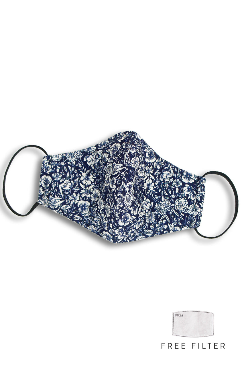 Wiltshire Gardens Pure Cotton Face Mask - Midnight Blue