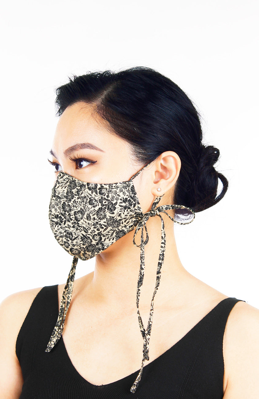 Wiltshire Gardens Pure Cotton Face Mask with Head Ties - Fawn Brown