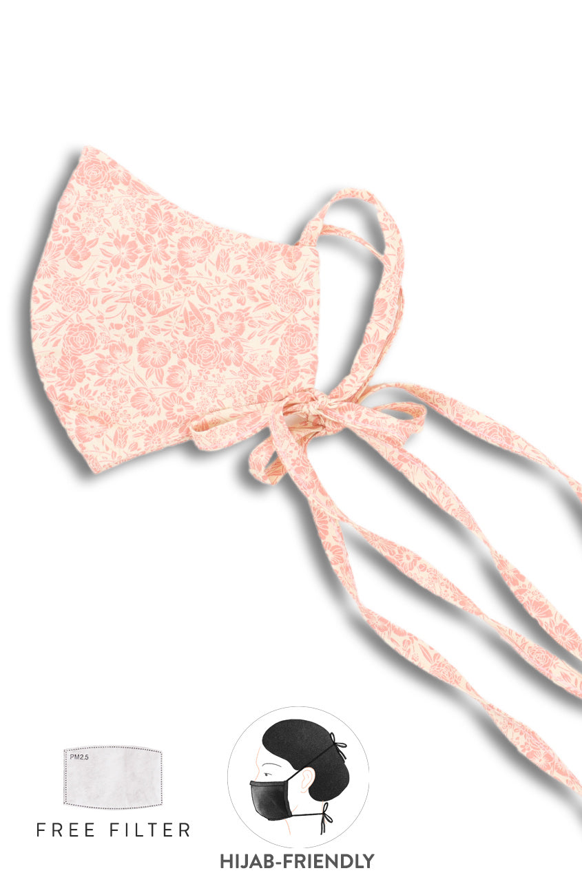 Wiltshire Gardens Pure Cotton Face Mask with Head Ties - French Rose