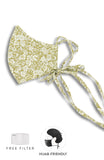Wiltshire Gardens Pure Cotton Face Mask with Head Ties - Olive