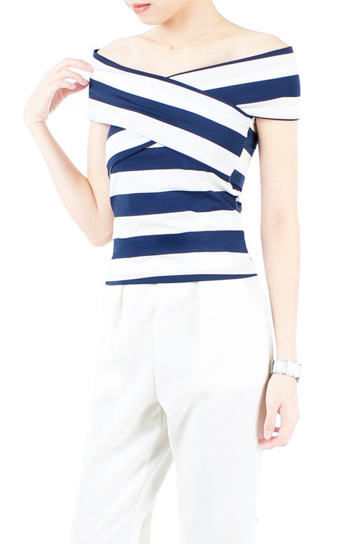 Charm Your Way Off Shoulder Blouse - Stripe