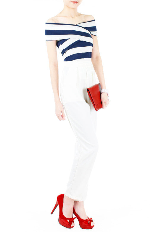 Charm Your Way Off Shoulder Blouse - Stripe