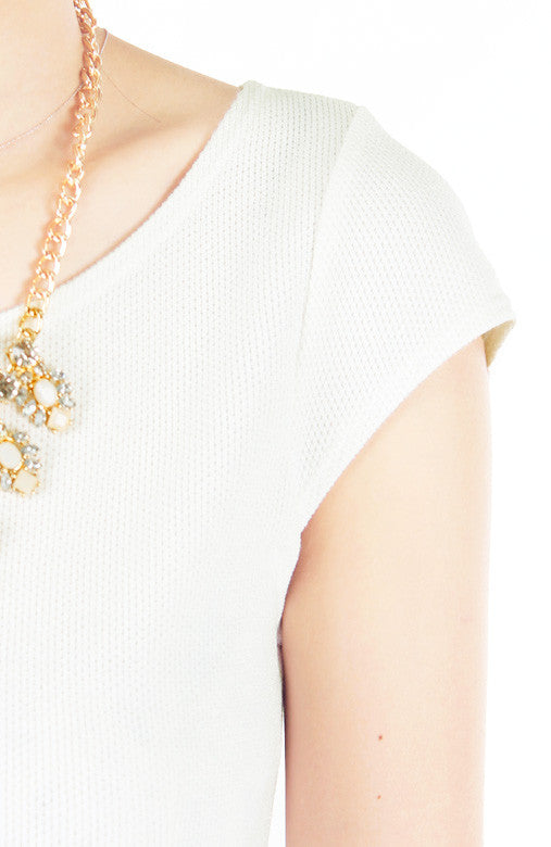 Demure Darling Knitted Flare Dress - White