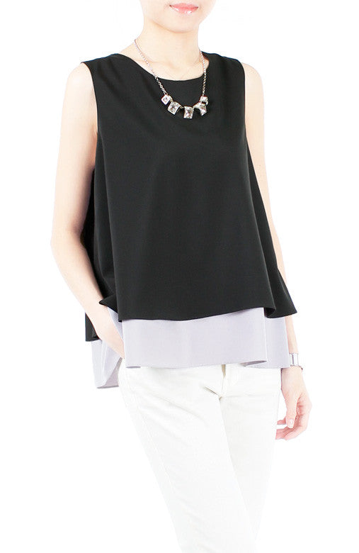 Double Trouble Trapeze Blouse - Black