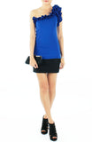 Duchess Ruffle One Shoulder Top - Royal Blue