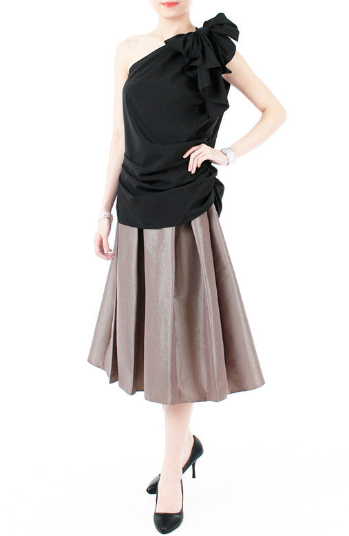 Elegance Bow One-shouldered Top - Black