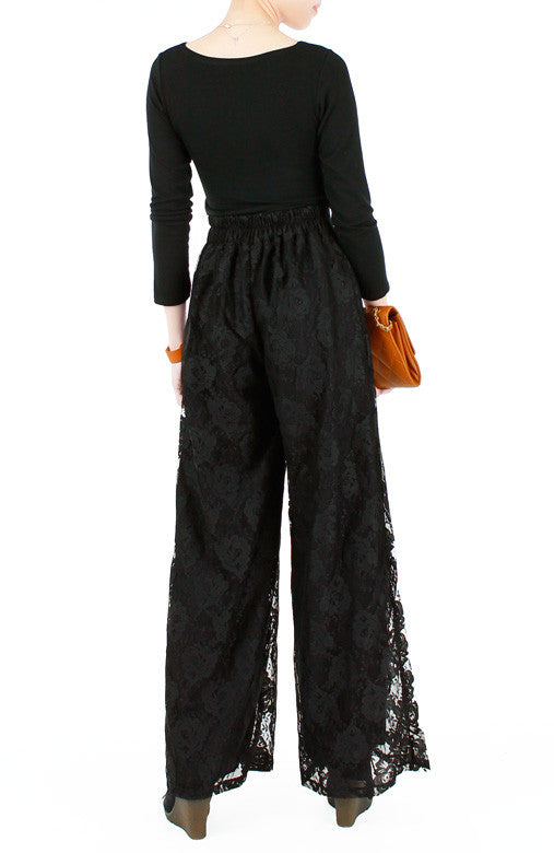 Fall In Love Lace Palazzo Pants - Black