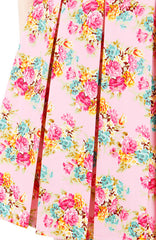 Festive Floral Bouquets Flare Dress - Pink