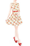 Festive Floral Bouquets Flare Dress - White
