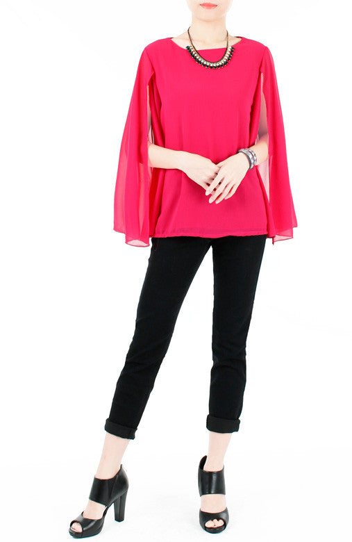 Fleur Cape Long Sleeve Blouse - Rose Pink