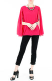 Fleur Cape Long Sleeve Blouse - Rose Pink